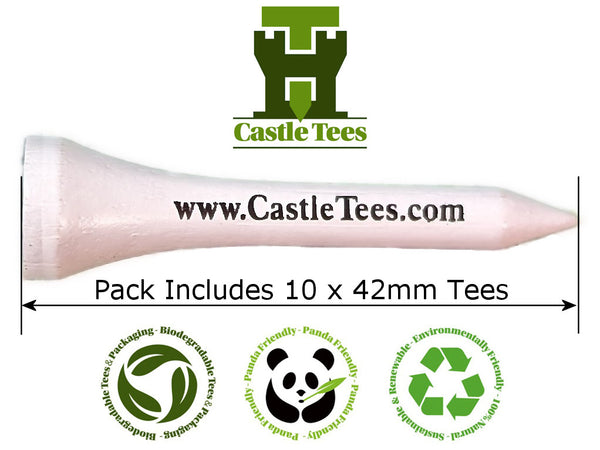 White Castle Tees – 50 x 51mm 2 inch White Premium Bamboo Golf Tees in a Kraft Paper Box