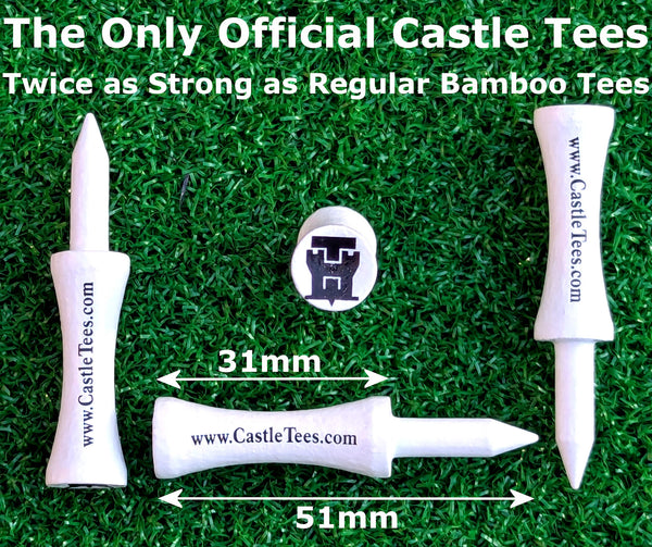 White Castle Tees – 40 x 51mm 2 inch White Premium Bamboo Golf Tees in a Tin
